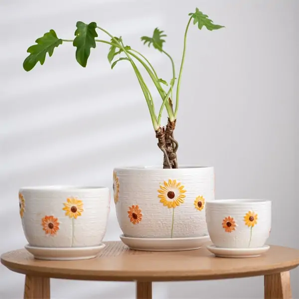 set of hand-painted Sunflower plant pots