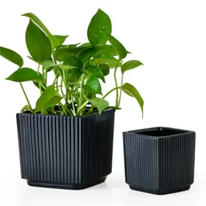 6 Inch Square Flower Pots Set Black