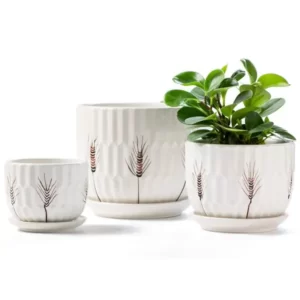 Brown Hand Painted Wheat Flower Pot