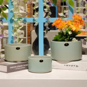 Gray ceramic flower pots for indoor use