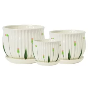 Green Buds Ceramic Planter Set of 3