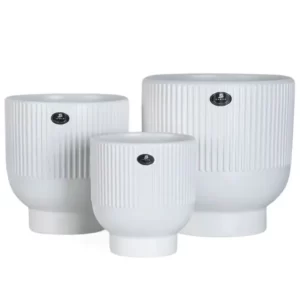 White Vertical Stripe Flower Pots Set of 3