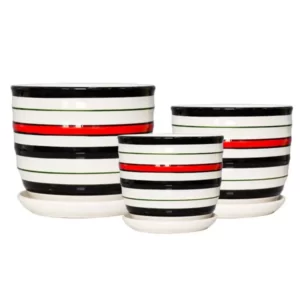 Hand-painted striped ceramic flowerpot (2)