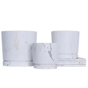 Набор круглых плантаторов белого цвета с эффектом мрамора оптом_3