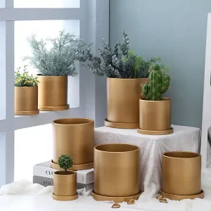 Petit pot en céramique rond et doré de 12 cm_9