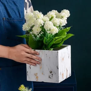 Set de pots carrés en céramique à effet marbré pour les maisons modernes