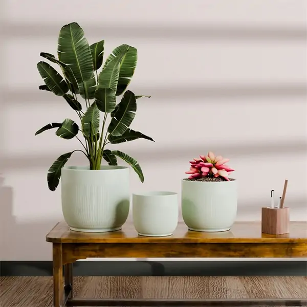 Ribbed Texture Light Elegant Ceramic Indoor Flower Pot