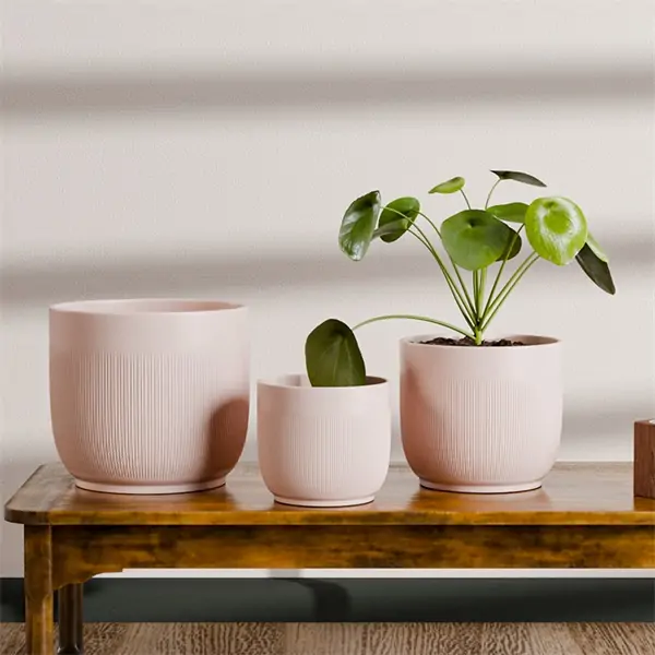 Ribbed Texture Light Elegant Ceramic Indoor Flower Pot