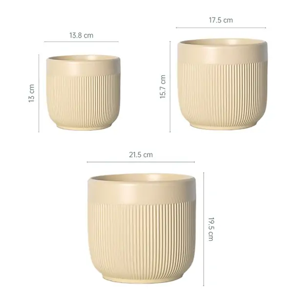 Ribbed Texture Light Elegant Ceramic Indoor Flower Pot