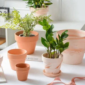 Simple Nordic terracotta flower pot with tray (3)