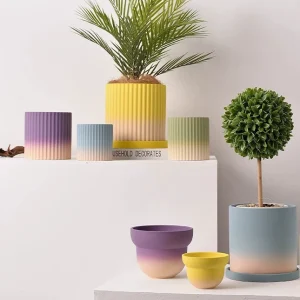 Ribbed Gradient Ceramic Flower Pot for Wholesale (4)