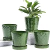 Modern Patterned Green Glazed Ceramic Flower Pots (1)