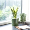 Modern Patterned Green Glazed Ceramic Flower Pots (2)
