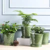 Modern Patterned Green Glazed Ceramic Flower Pots (4)