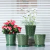 Modern Patterned Green Glazed Ceramic Flower Pots (6)
