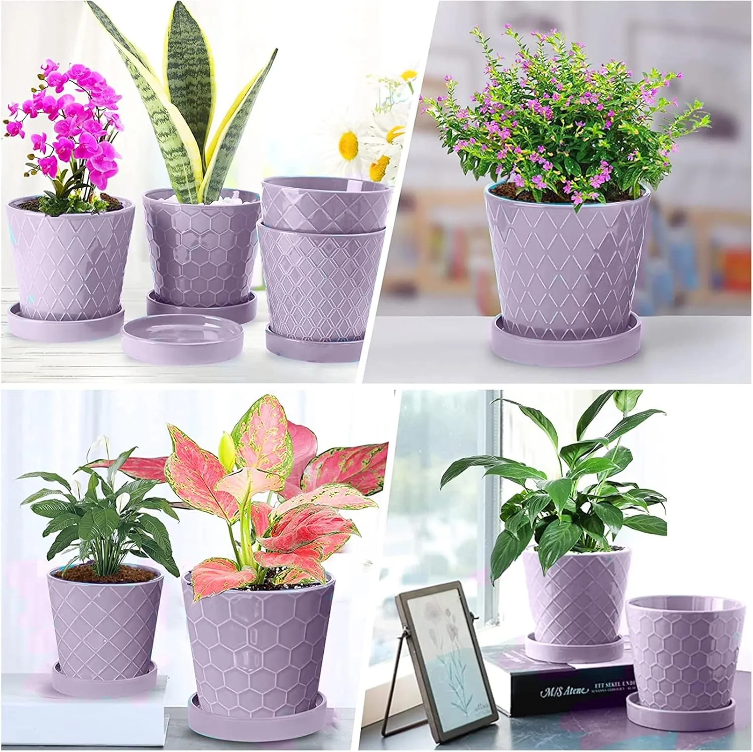 Modern Patterned Purple Glazed Ceramic Flower Pots (5) Modern Patterned Purple Glazed Ceramic Flower Pots (5)