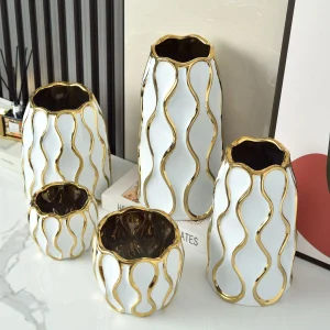 Simple Modern White and Gold Electroplated Ceramic Flower Pot (3)