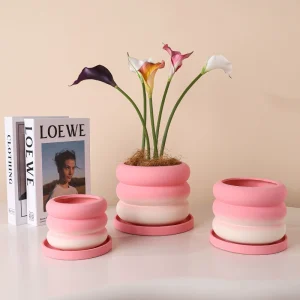 Wholesale Pink Pattern Ceramic Flower Pots – Gradient Modern Planters (3)