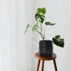 Modern Black Textured Ceramic Flower Pot with Drainage (1)