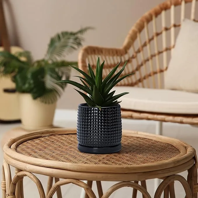 Modern Black Textured Ceramic Flower Pot with Drainage (5) Modern Black Textured Ceramic Flower Pot with Drainage (5)