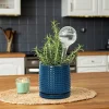Modern Dark Blue Textured Ceramic Flower Pot – with Drainage (1)