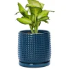 Modern Dark Blue Textured Ceramic Flower Pot – with Drainage (5)