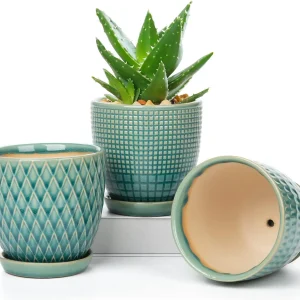 Embossed Green Ceramic Planter Wholesale (1)