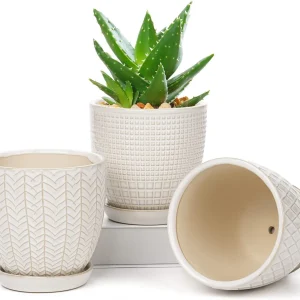 Textured White Ceramic Planter Wholesale (6)