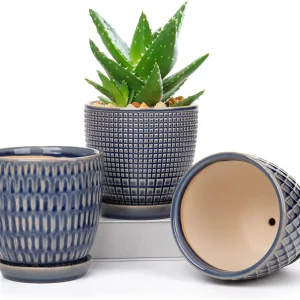 Wholesale Blue Ceramic Flower Pots with Pattern (1)