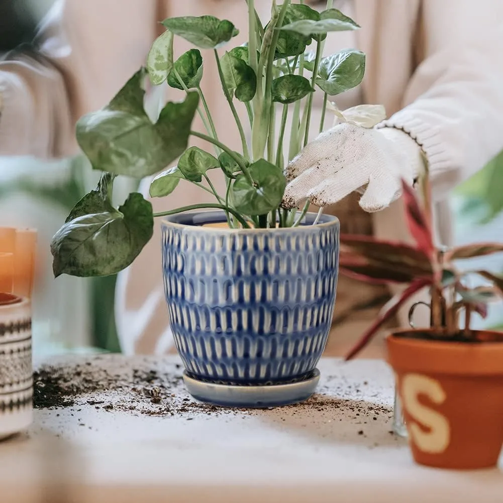 Wholesale Blue Ceramic Flower Pots with Pattern (1)