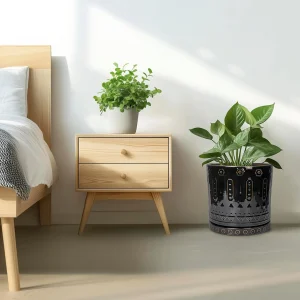 Wholesale Black Pattern Ceramic Flower Pot – Glazed Tribal-Inspired Decorative Planter