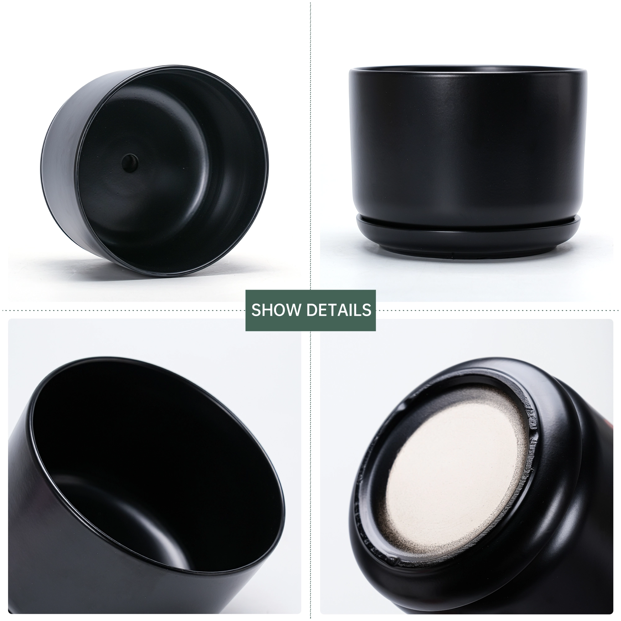 Wholesale Matte Black Ceramic Flower Pots (2) Wholesale Matte Black Ceramic Flower Pots