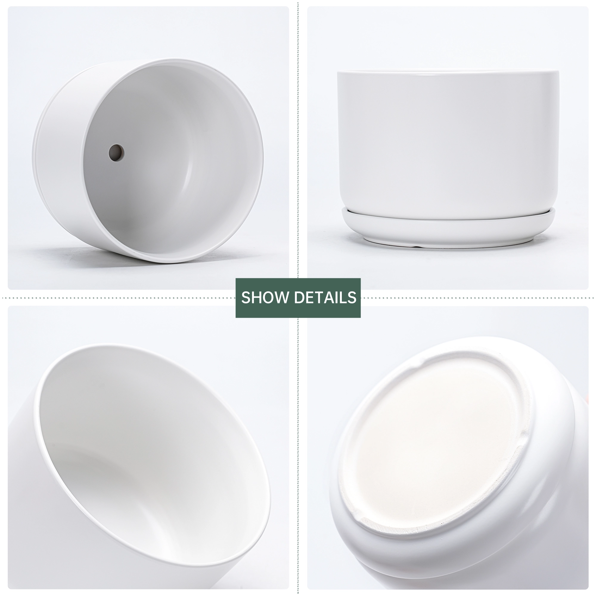 Wholesale Matte White Ceramic Flower Pots – Modern Planters with Saucers in Bulk (2) Wholesale Matte White Ceramic Flower Pots – Modern Planters with Saucers in Bulk (2)