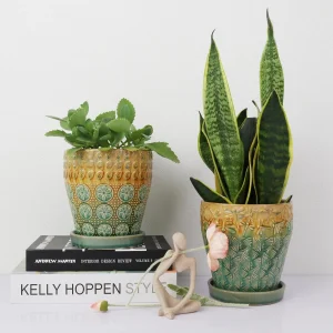 Wholesale Pattern Ceramic Flower Pots – Glazed Decorative Planters with Embossed Design