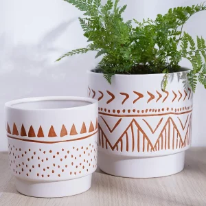 Wholesale Pattern Ceramic Flower Pots – White Tribal Design