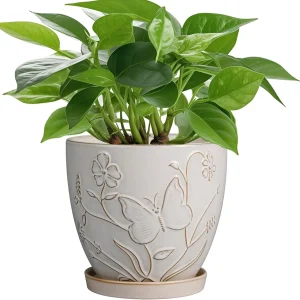 Wholesale Embossed Butterfly Ceramic Flower Pot – Elegant Glazed Planter (1)