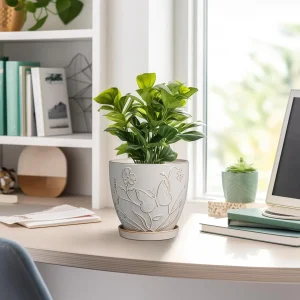 Wholesale Embossed Butterfly Ceramic Flower Pot – Elegant Glazed Planter