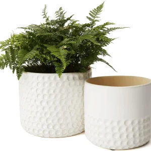 Wholesale Embossed Dot Ceramic Flower Pot – Modern White Textured Planter (5)