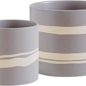 Wholesale Grey Ceramic Flower Pot – Modern White Stripe Planter