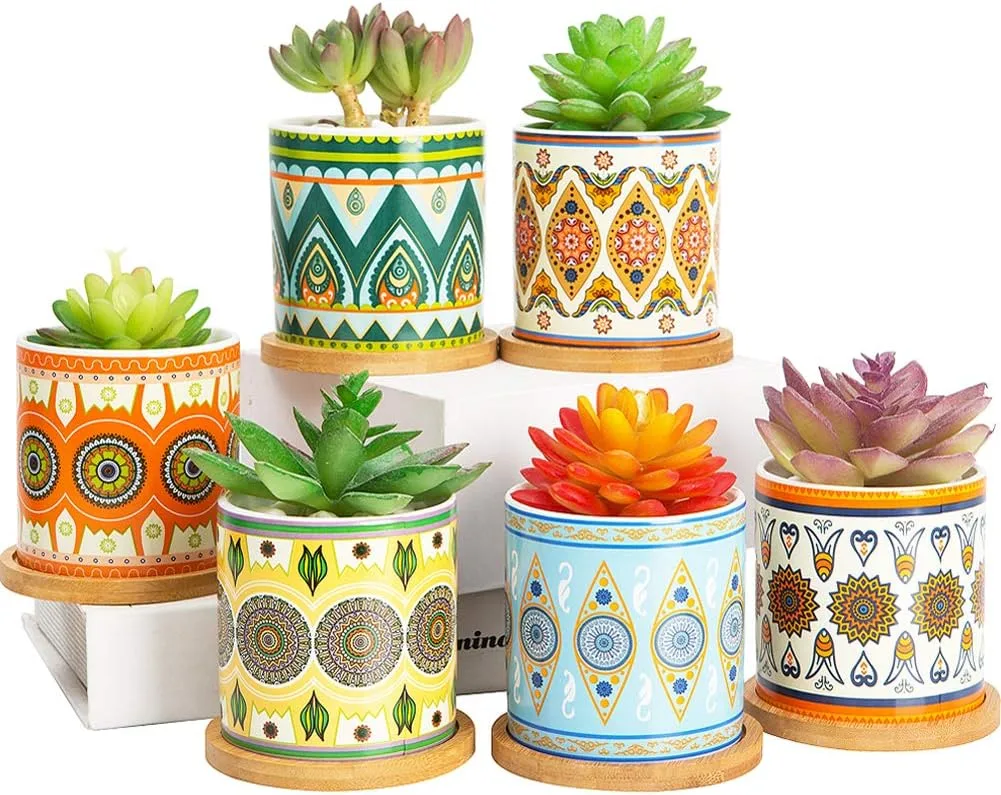 Wholesale Pattern Ceramic Flower Pots – Colorful Bohemian Planters (1)