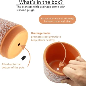 Wholesale Pattern Ceramic Flower Pots – Terracotta White Embossed Planters (3)