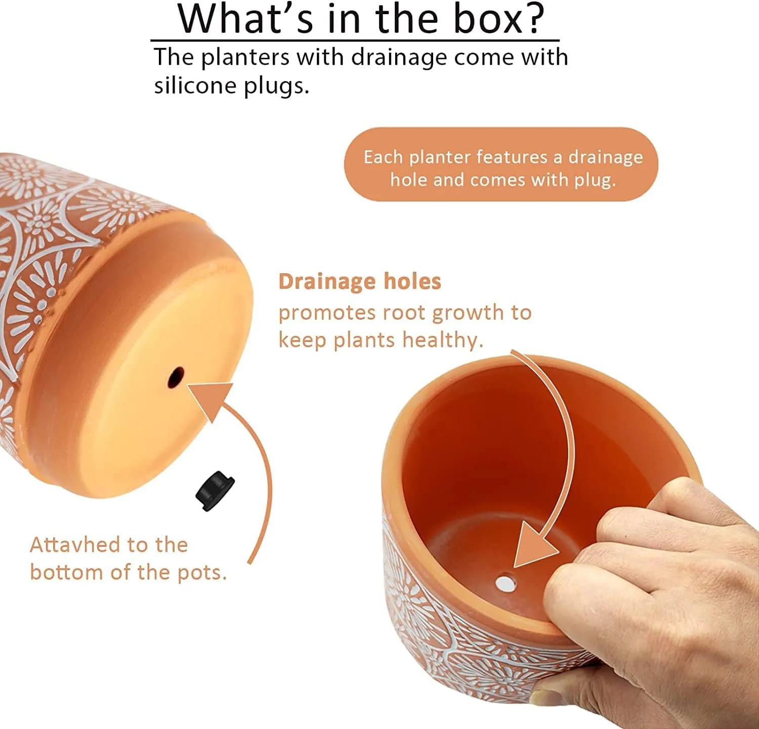 Wholesale Pattern Ceramic Flower Pots – Terracotta White Embossed Planters (3)