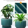 Wholesale Ribbed Ceramic Flower Pot – Teal Glazed Planter