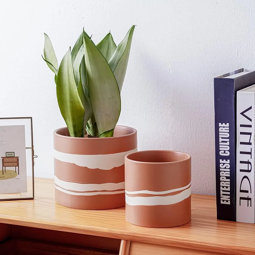 Wholesale Terracotta Ceramic Flower Pot – Modern White Stripe Planter (6) Wholesale Terracotta Ceramic Flower Pot – Modern White Stripe Planter
