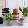 Wholesale Terracotta Ceramic Flower Pot – Modern White Stripe Planter