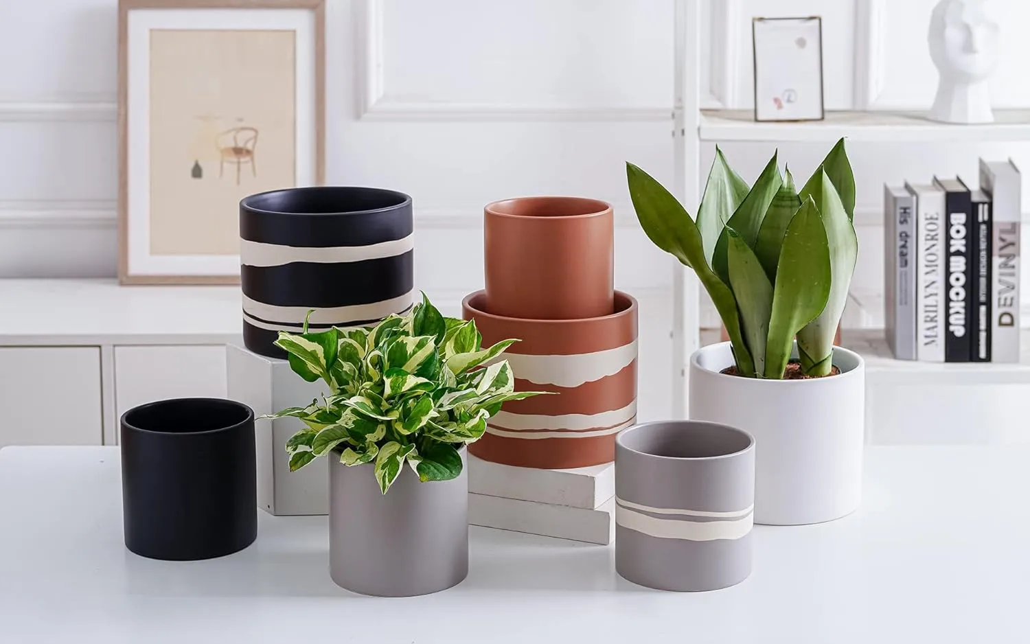 Wholesale Terracotta Ceramic Flower Pot – Modern White Stripe Planter (7) Wholesale Terracotta Ceramic Flower Pot – Modern White Stripe Planter