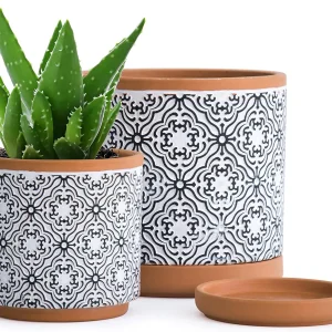 Wholesale Black Ceramic Flower Pot – Modern White Stripe Planter