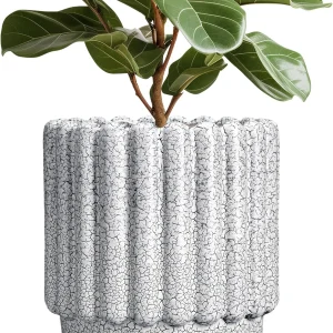 Wholesale Premium Small Ceramic Planter – Crackle Glaze Vertical Stripe Design