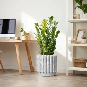 Wholesale Premium Small Ceramic Planter – Crackle Glaze Vertical Stripe Design