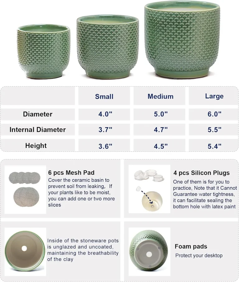 Green Textured Ceramic Planter Set for Wholesale